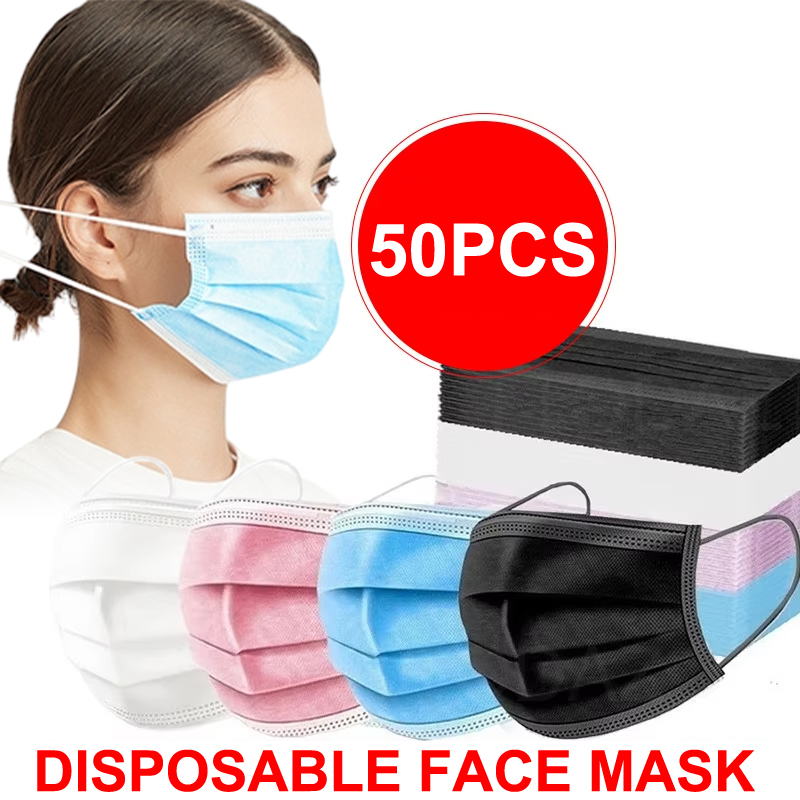 50Pcs 3-layer Mask Face Masks  - Disposable Mask Blue 评论和价格